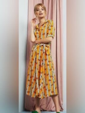 Striped Yellow Floral Tie-Waist Maxi Dress
